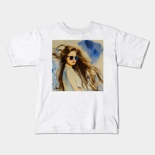 Long Haired woman in sunglasses Kids T-Shirt